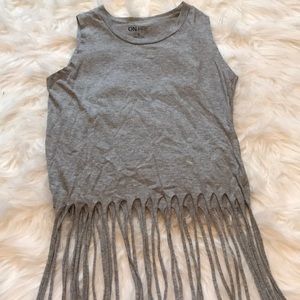 Gray fringed tank top